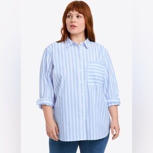 Draper James Blue and White Striped Button-Down Shirt Size L
